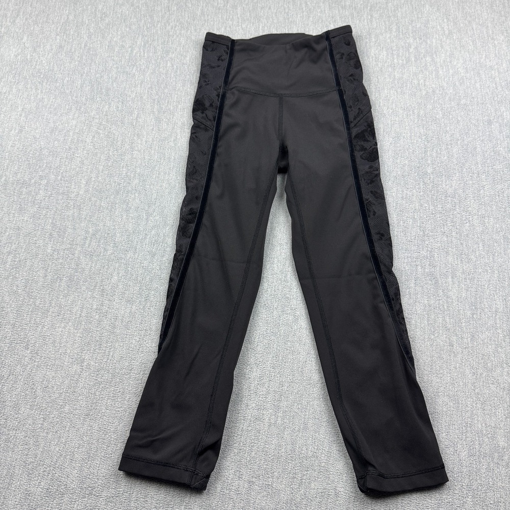 Lululemon Leggings Womens 2 Black Velvet Wunder Under Crop High-Rise Flocked Gym